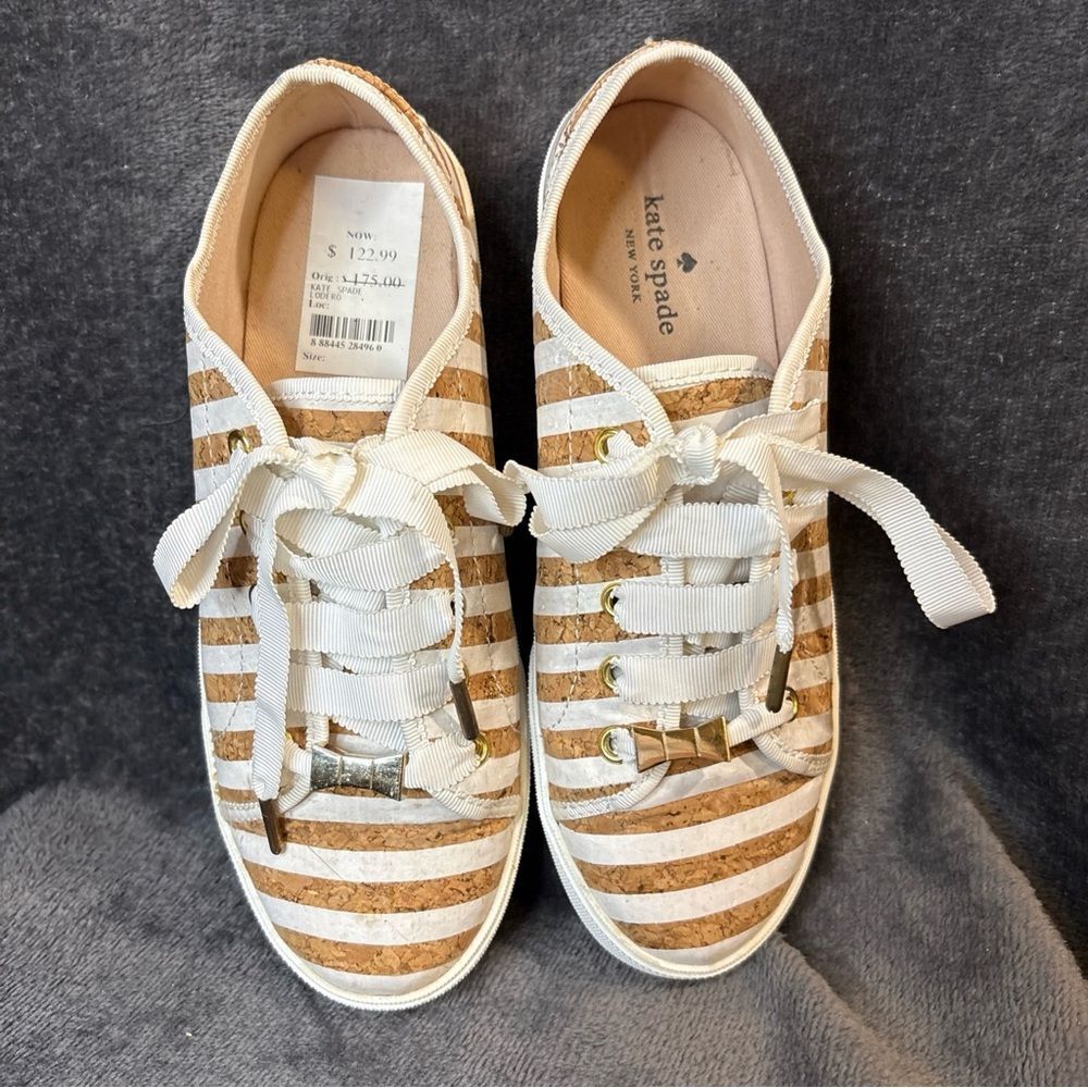 Kate Spade Beige and White Striped Sneakers Sz 6.5 pre-owned - Picture 3 of 12